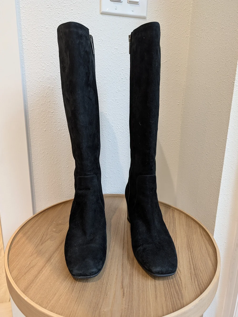 Aquatalia Black Suede Over-the-Knee Block Heel Boots